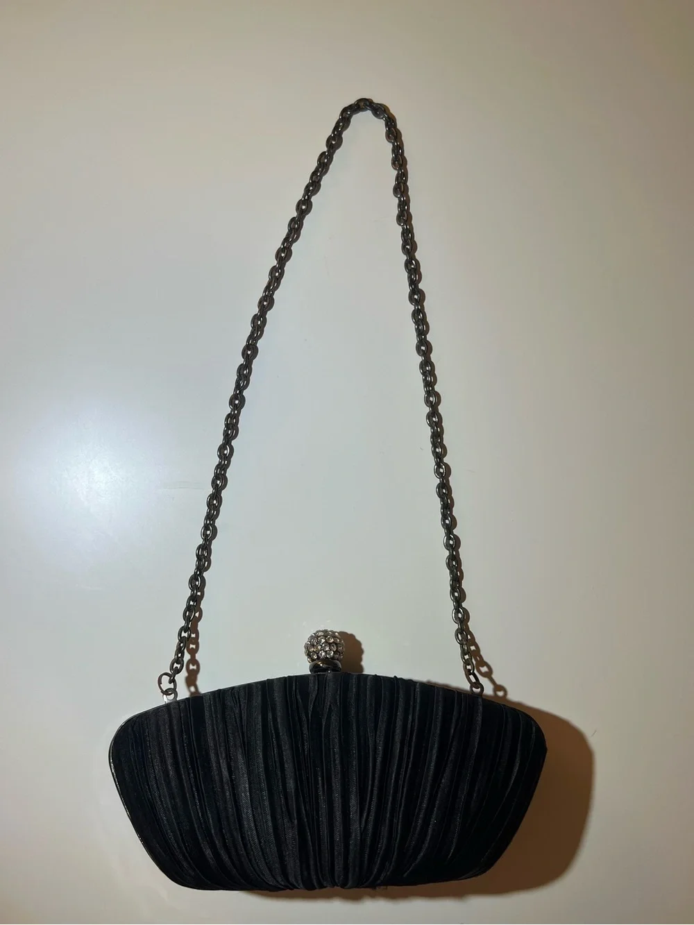 White House Black Market Black Pleated Evening Clutch with Crystal Kiss-Lock - Picture 6 of 6